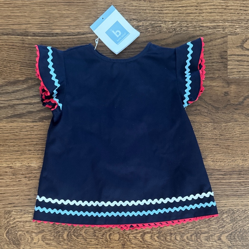 Bella Bliss Navy Blouse with Fun Embroidery